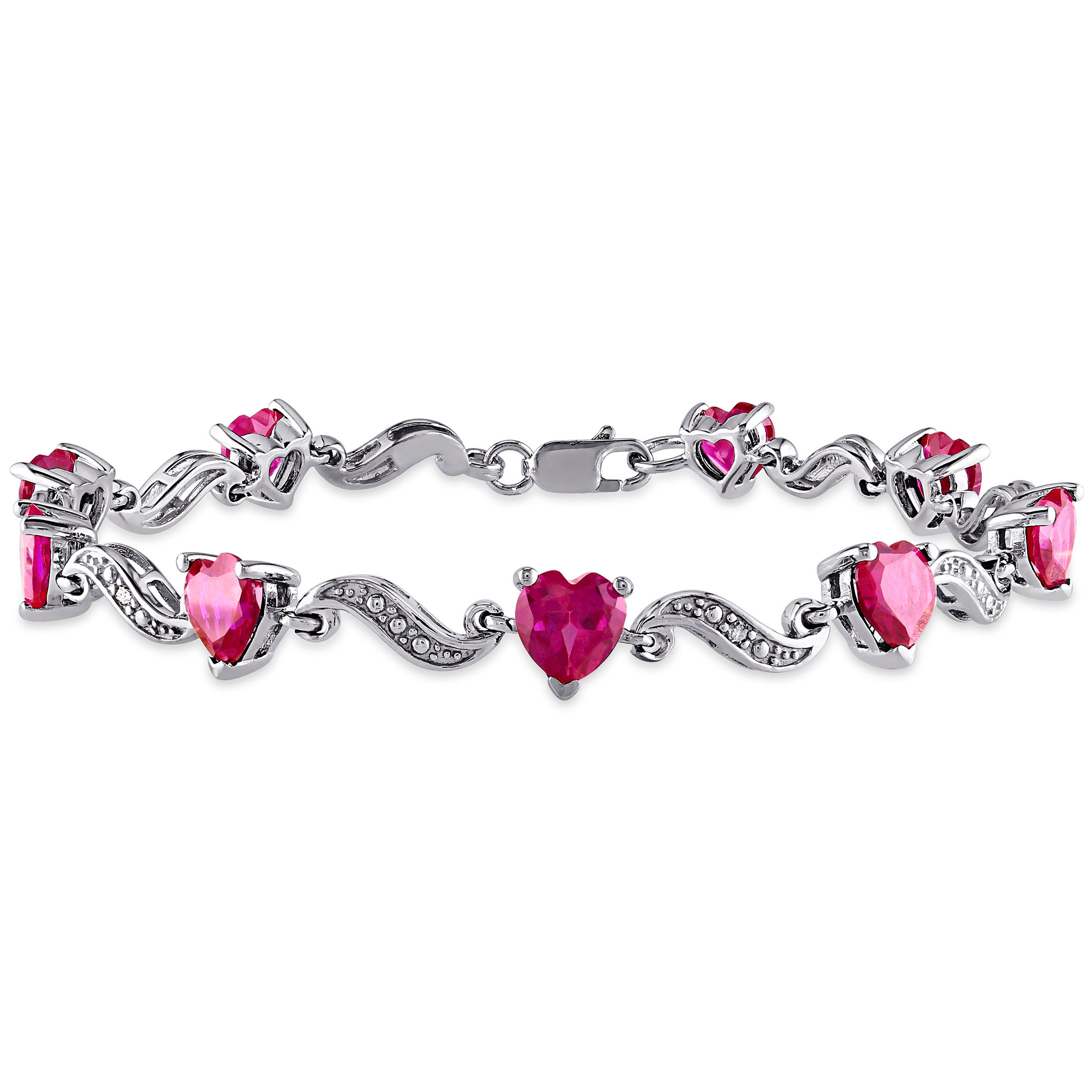 Miabella Women's 9-1/10 Carat T.G.W. Heart-Shape Created Ruby and Round-Cut Diamond Accent Sterling Silver S-Link Bracelet - image 1 of 5