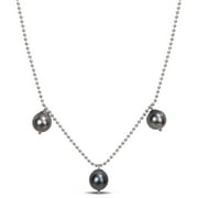 Miabella Women's Black Tahitian Pearl Necklace: 8-9mm Cultured Pearl, 1.2mm Silver Ball Chain