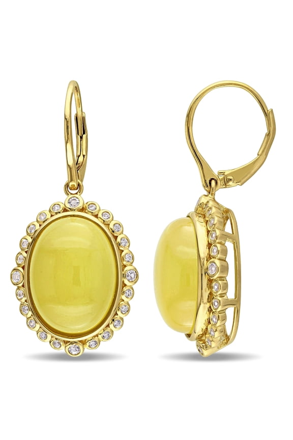 Women's Created Sapphire and Created Quartz Yellow Gold Plated Earrings