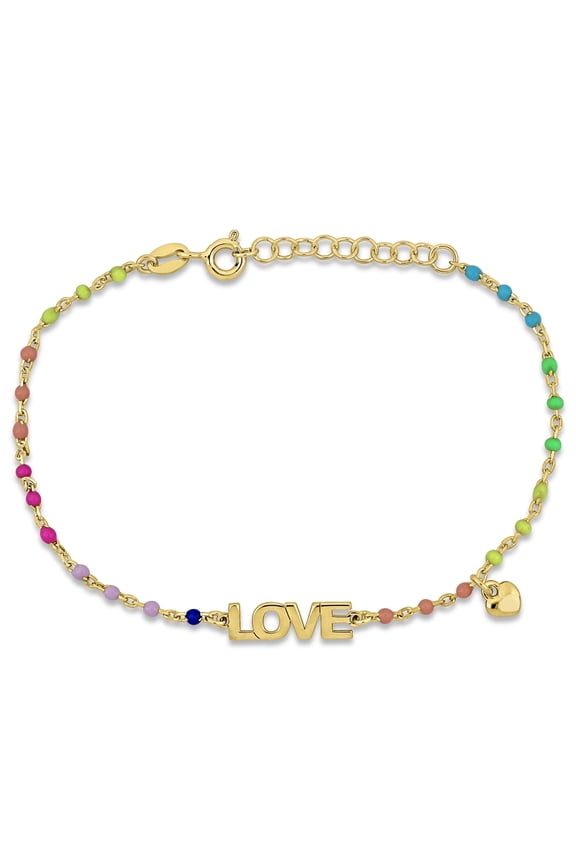 Women's "Love" Yellow Gold Plated Beaded Bracelet -7.5"