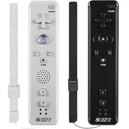 Miadore 2 in 1 Wii Controller Motion Plus 2 Packs, Wii Remote Controllers Replacement Remote Game Controller for Wii Wii U Console w/Wrist Strap (Balck+White)