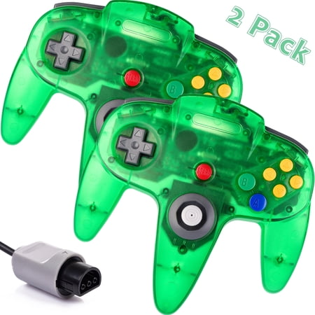 Miadore 2Pack Classic N64 Controller, Wired N64 Gamepad with Upgraded Joystick Remote for N64 Video Games System(Clear Green)
