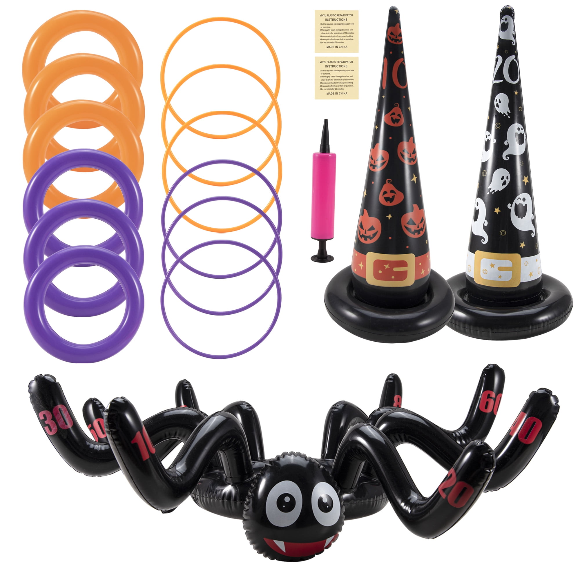Miadore Halloween Ring Toss Game Inflatable Spiders Toss Game for Kids Halloween Party Favors Indoors Outdoors Party Game (Black-Halloween)