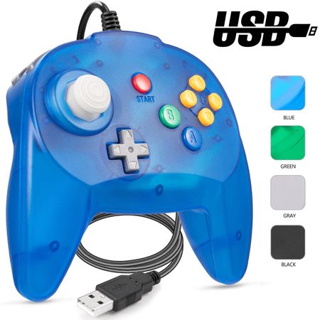 Miadore USB N64 Controller, Classic Retro Wired N64 Game pad Joystick for Windows PC MAC Linux Raspberry Pi 3 Genesis Higan(2021 New Version,Clear Blue)