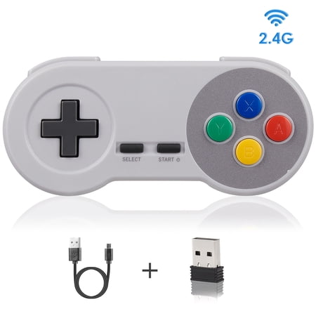 Miadore Wireless SNES USB Controller for PC, 2.4GHz Rechargeable Classic USB SNES Gama pad with Receiver for Windows,PC MAC Linux Genesis Raspberry Pi