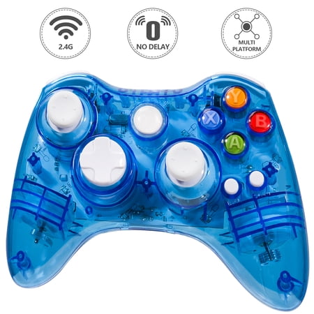 Miadore Xbox 360 Wireless Controller, 2.4G Wireless Controller Gamepad with Vibration for Xbox 360 Windows 7 8 10(Blue)