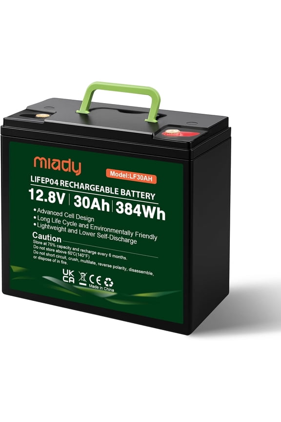 12V 30Ah Lithium LiFePO4 Battery, 3000+ Deep Cycle Rechargeable Battery For Small UPS, Fish Finder, Power Wheels, Scooters, Solar Power, Built-in 30A BMS