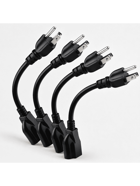 16AWG 8 Inch Black Extension Cord 4 Pack