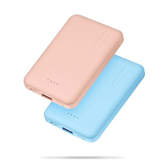 Miady 2-Pack 5000mAh Mini Portable Charger, 5V 2.4A USB-C Output Fast Charging Battery Pack Travel Small Power Bank Compatible with iPhone 16/15 Galaxy S24/S22 iPad Android etc (Cream Blue+ Pink)