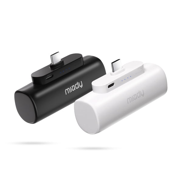 Miady 2-Pack 5000mAh Mini Portable Charger with Built-in Type C Connector, 5V 2.4A USB-C Output Fast Charging Small Power Bank, Compact Battery Pack Compatible with iPhone 17/16/15 Galaxy S24/S22 iPa