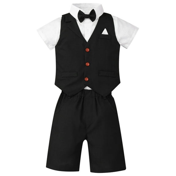 Miaeowve Baby Boys Classic Tuxedo Suits Kids 3pcs Formal Shorts Set Wedding Christening Pageant Black 80