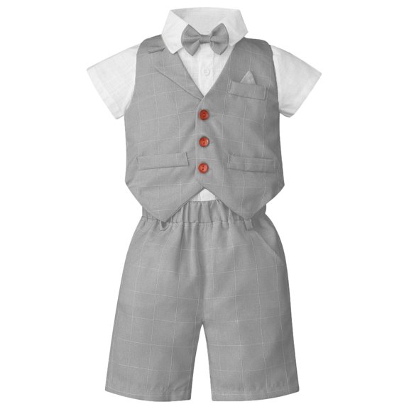 Miaeowve Baby Boys Classic Tuxedo Suits Kids 3pcs Formal Shorts Set Wedding Christening Pageant Grey 80