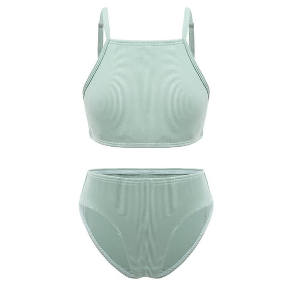 Miaeowve Big Girls 2 Piece Fashion Swimsuit Sport Solid Bikini Tankini Set Spaghetti Straps Crop Tops Mint Green 10
