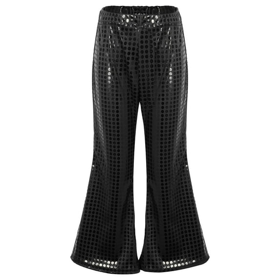 Miaeowve Big Girls Boys Hip Hop Modern Jazz Flared Pants Street Dance Trousers Competition Shiny Black 130