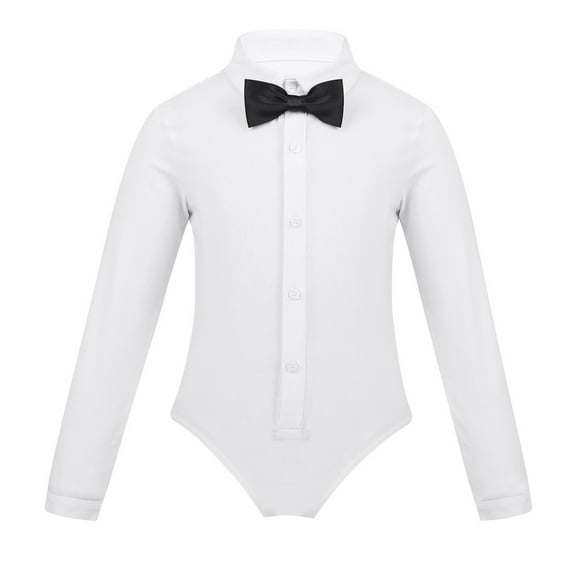 Miaeowve Boys Girls Long Sleeve Button Down Leotard Latin Dance Shirts Salsa Tango Athletic Bodysuit Top White 10