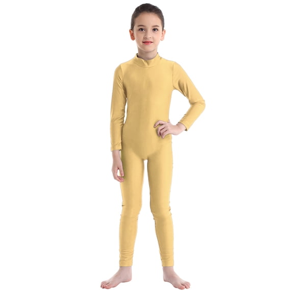 Miaeowve Boys Girls Long Sleeves Full Body Unitard Stretchy Dance Leotard Gymnastics Exercise Sports Athletic Bodysuit Nude 3-4