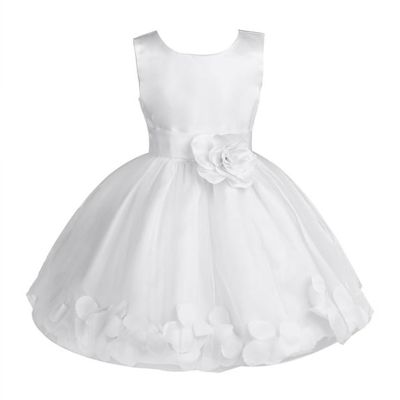 Miaeowve Flower Girl Dress for Toddler Kids Sleeveless Satin Tulle Petals Wedding Pageant Formal Party Ball Gown White 5