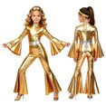 thumbnail image 1 of Miaeowve Girls Metallic Long Sleeve Flared Jumpsuits 70s Party Outfit Disco Hippie Fancy Dress Up Gold 10, 1 of 7