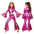 thumbnail image 1 of Miaeowve Girls Metallic Long Sleeve Flared Jumpsuits 70s Party Outfit Disco Hippie Fancy Dress Up Hot Pink 14, 1 of 7