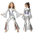 thumbnail image 1 of Miaeowve Girls Metallic Long Sleeve Flared Jumpsuits 70s Party Outfit Disco Hippie Fancy Dress Up Silver 6, 1 of 7