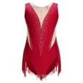 thumbnail image 1 of Miaeowve Girls Shiny Rhinestone Leotard Mesh Patchwork Tassel Bodysuit Figure Skating Jumpsuit Burgundy 16, 1 of 7