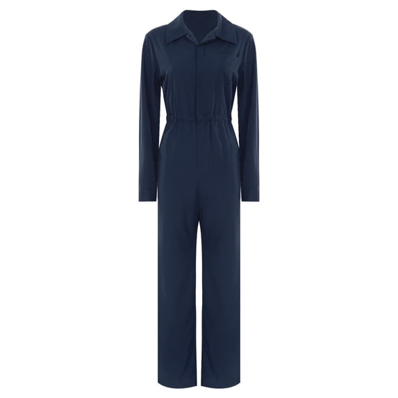 Miaeowve Jumpsuits for Women Fashion Button Coverall Casual Turn-Down Collar Long Sleeve Workwear Navy Blue M
