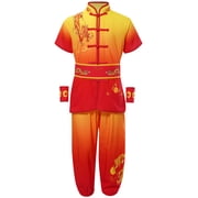 Miaeowve Kids Boys Girls Chinese Kung Fu Suit Tradition Martial Arts Costume Tai Chi Morning Exercise Yellow&Red 150