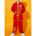 thumbnail image 1 of Miaeowve Kids Boys Girls Kung Fu Suit Unisex Children Dragon Embroidery Tai Chi Outfit Chinese Red 120, 1 of 9