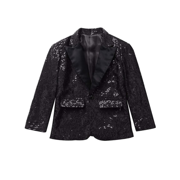 Miaeowve Kids Boys Shiny Sequins Wedding Pageant Tuxedo Suits Blazer Coat Long Sleeves Modern Dance Jacket Black 6