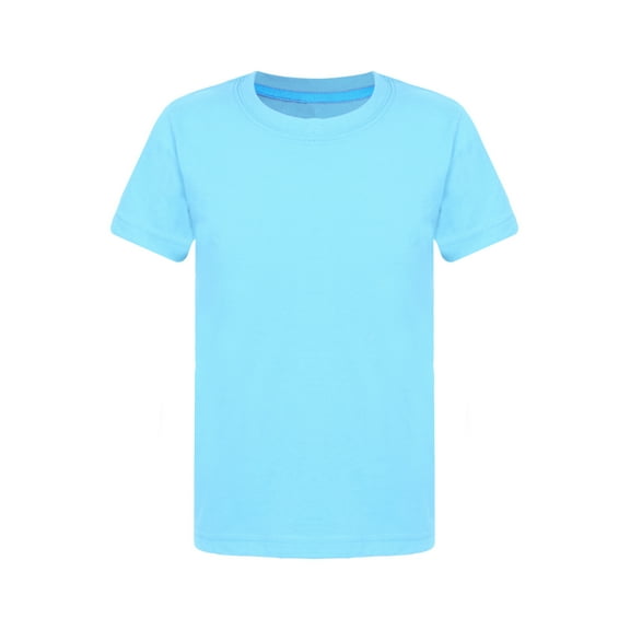 Miaeowve Kids Boys Solid Color Short Sleeve T-shirt Summer Active Casual Tops Round Neck Tee Outdoor Sky Blue 150