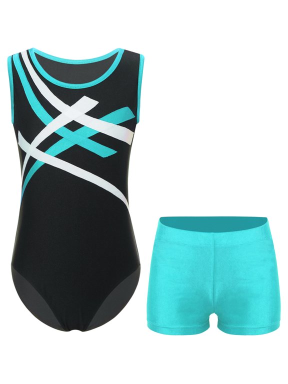 Kids Boys Tracksuits Gymnastics Sport Outfits Tank Leotard Tops with Athletic Shorts Set Blue Green 8