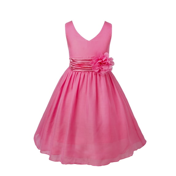 Miaeowve Kids Chiffon Wedding Bridesmaid Flower Girl Dress Summer Birthday Party Sleeveless V Neck Ball Gown Hot Pink 10