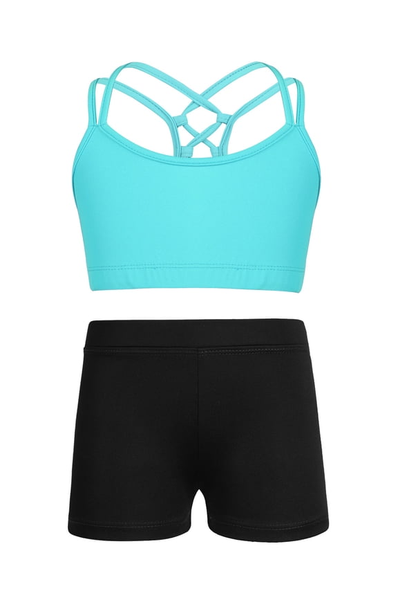 Kids Girls 2-Piece Gymnastics Dance Outfits Athletic Crop Tops and Booty Shorts Activewear Set Mint Green 4