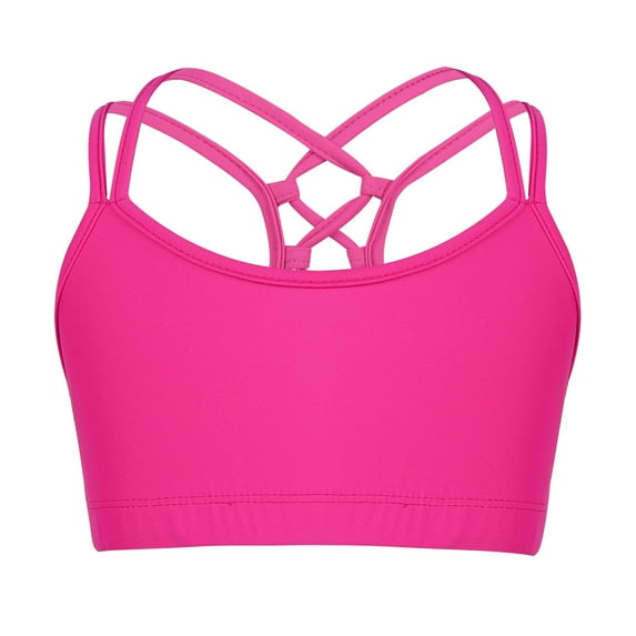 Miaeowve Kids Girls Crop Top Ballet Dance Yoga Gymnastic Sports Bra Sleeveless Padded Criss Cross Racer Back Tank Tops Rose 4