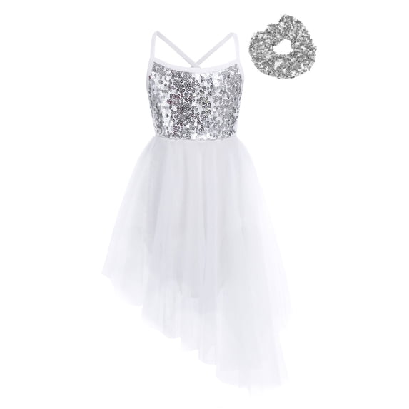 Miaeowve Kids Girls Figure Ice Skating Dress Camisole Tank Leotard Dress Lyrical Ballet Dance Outfit Dancewear Ivory 3-4