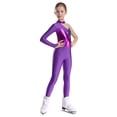 thumbnail image 1 of Miaeowve Kids Girls Ice Skating Leotard Turtleneck Jumpsuit Full Length Unitard Sparkly Dance Leotard Purple 16, 1 of 9