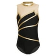 thumbnail image 1 of Miaeowve Kids Girls Metallic Striped Dance Unitards Sleeveless Sheer Mesh Patchwork Gymnastics Gold 8, 1 of 7