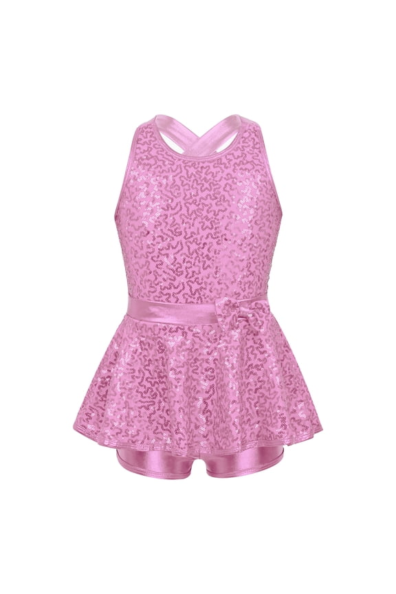 Kids Girls' Sequins Backless Jazz Hip-Hop Dance Leotard Dress Ballerina Dancing Jumpsuit Pink 6