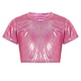 thumbnail image 1 of Miaeowve Kids Girls Shiny Metallic Crop Top Boys Short Sleeves Hip Hop Dance Wear Crop Top T-Shirt Rose Red 110, 1 of 7