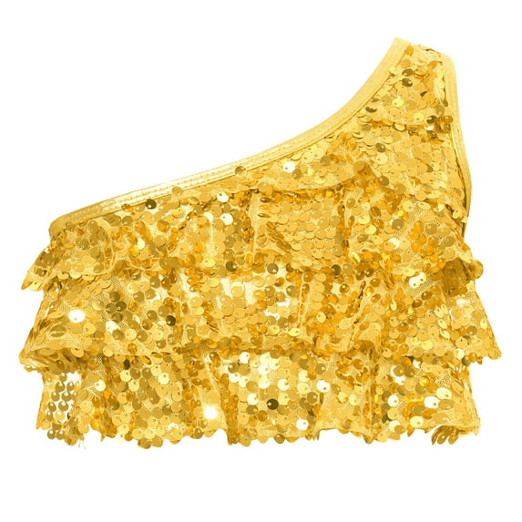 Miaeowve Kids Girls Sleeveless Cami Vest Glittery Dance Tank Tops Stage Performance Dancewear Gold 8