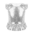 thumbnail image 1 of Miaeowve Kids Girls Sparkly Sequins Ruffle Sleeves Peplum Top Zipper Back Birthday Party Shirts Dancewear Silver 4, 1 of 7