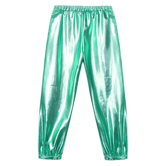 Miaeowve Kids Shiny Metallic Hip Hop Dance Pants for Boys Girls Pull-on Trousers 70s Party Disco Dancewear Blue Green 10