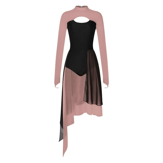 Miaeowve Lyrical Dance Dress for Women Contemporary Ballet Dance Costume High Low Flowy Leotard Dusty Pink XL