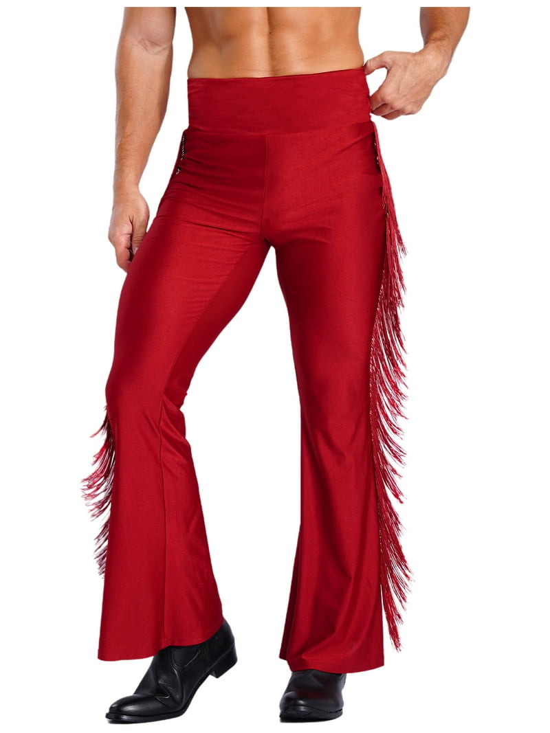 Miaeowve Mens Fringe Rumba Tango Salsa Practice Pants Stretch Fit