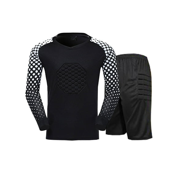 Miaeowve Mens Soccer Jersey Football Training Uniform Outfit Goalie T Shirt with Short Set Workout Black L