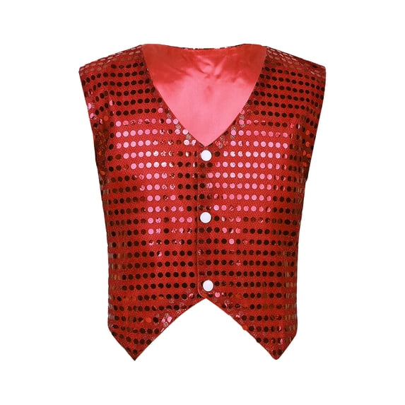 Miaeowve Shiny Sequins Vest for Kids Boys Girls Latin Jazz Hip Hop Dance Tops Stage Performance Waistcoat Dancewear A Red 14-15