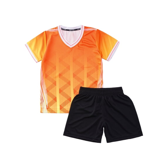 Miaeowve Soccer Uniforms for Kids Boys Football Jersey V Neck Practice T Shirt and Sport Shorts Set Orange M