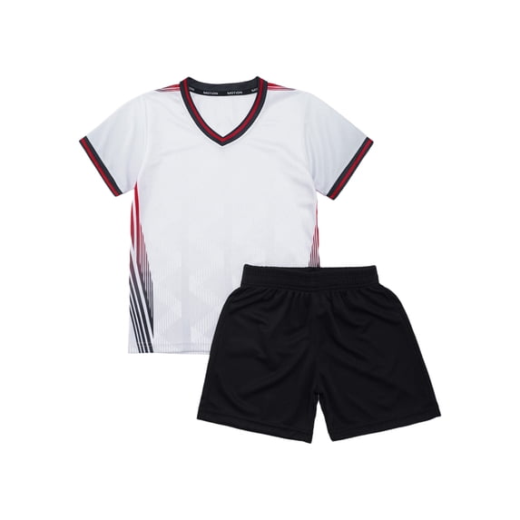 Miaeowve Soccer Uniforms for Kids Boys Football Jersey V Neck Practice T Shirt and Sport Shorts Set White XS