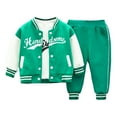 thumbnail image 1 of Miaeowve Toddler Kids Fashion Letterman Jacket Coat 3pcs Clothes Set Baseball Jacket Outwear Outfits Green 100/2-3Y, 1 of 8