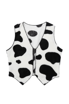 Unisex Kids Cowboy Vest Sleeveless Cow Print Cardigan Top Cowgirl Open Front Flannel Jacket Outerwear Black&White 14